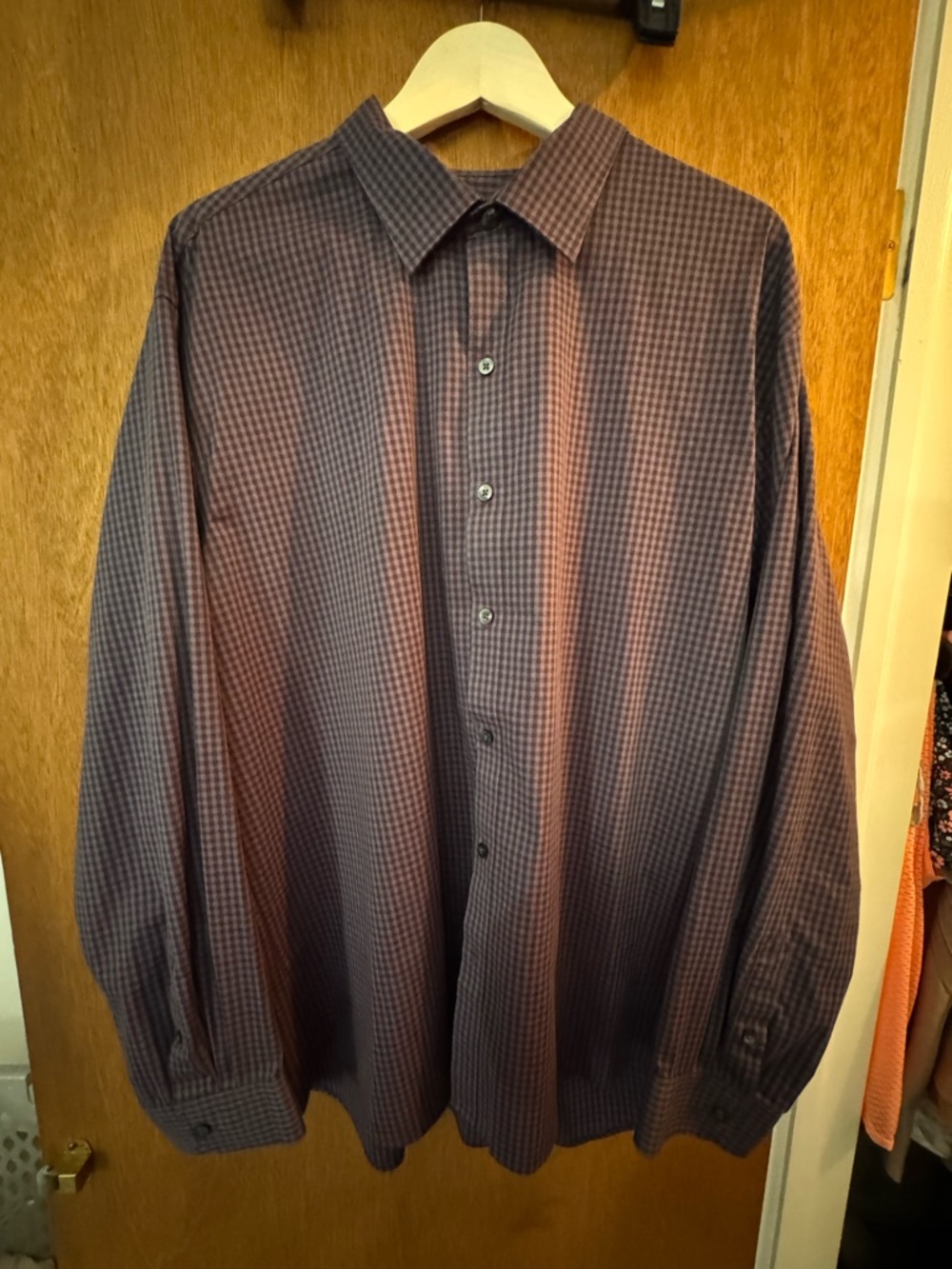 Van Heusen Men's Navy and Burgundy Micro-Check Button-Down Shirt